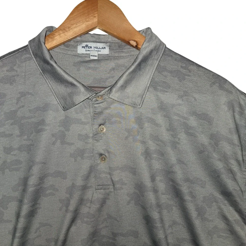Peter Millar Summer Comfort Mens XL Grey Camo Performance Polo Shirt MS21EK13S